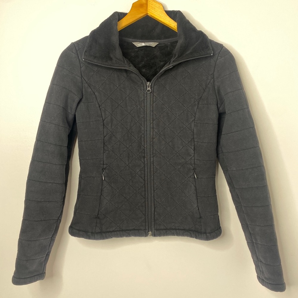 The North Face Caroluna Crop Jacket Quilted Fur Lined Gray Black Size Womens XS